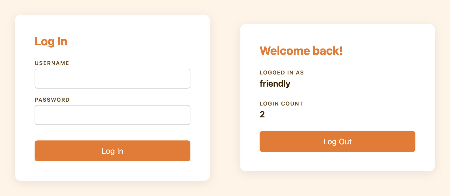 Login form and welcome screen for risk-based auth tutorial