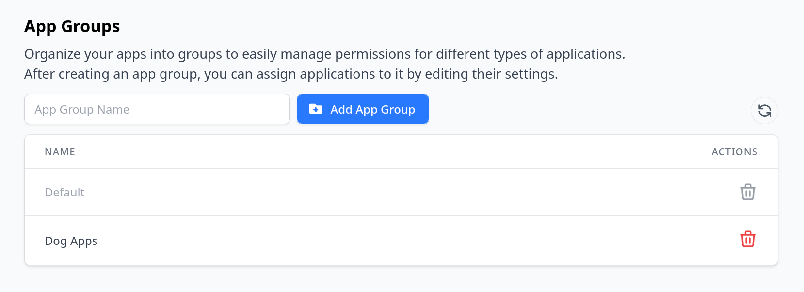 Screenshot of the new App Group