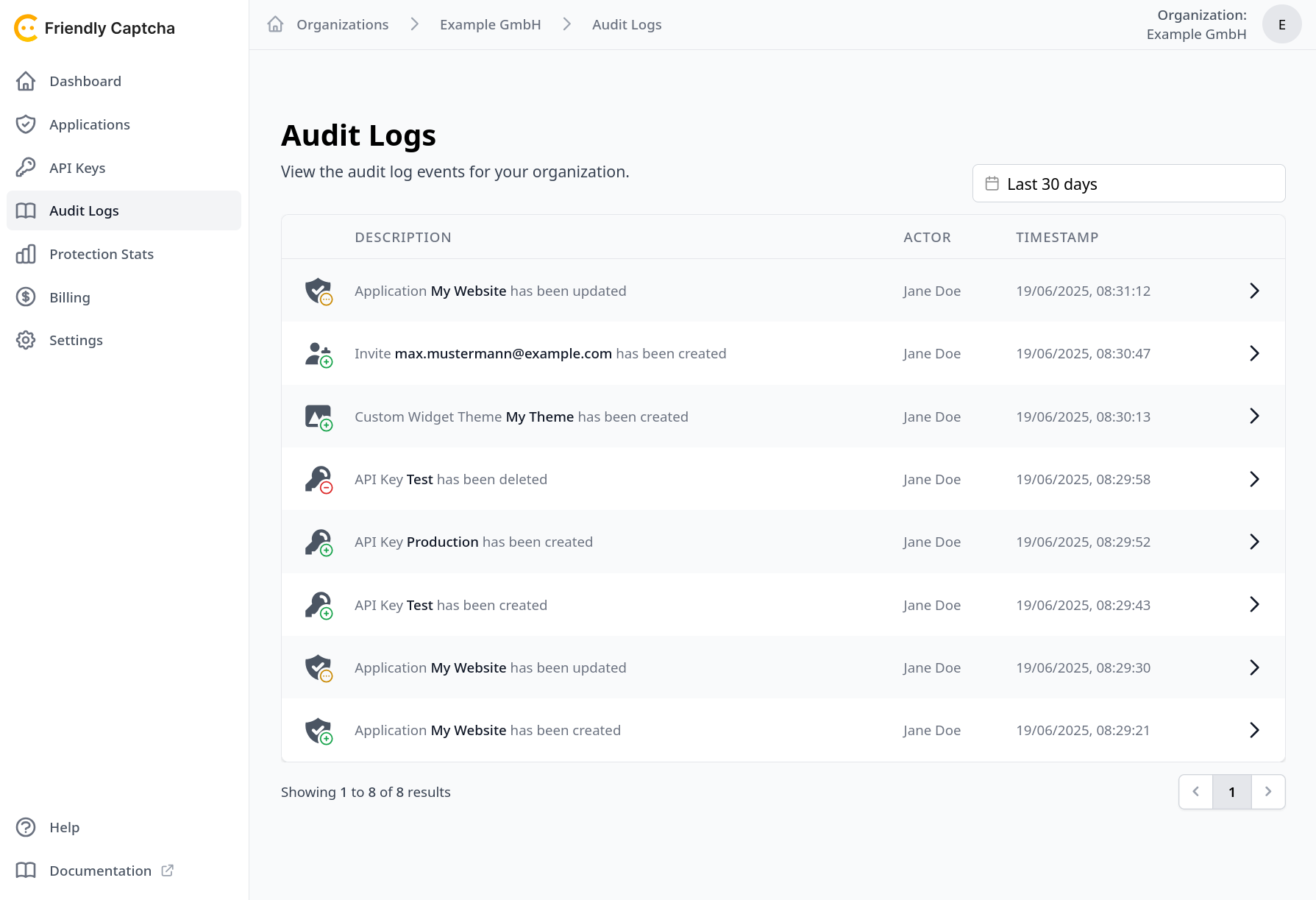 Screenshot of Audit Logs