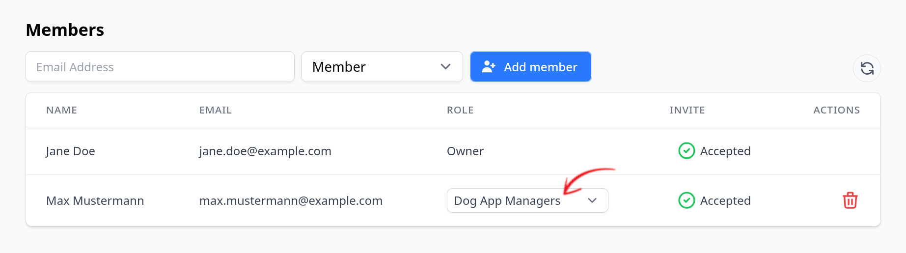 Screenshot of assigning a Custom Role to a user