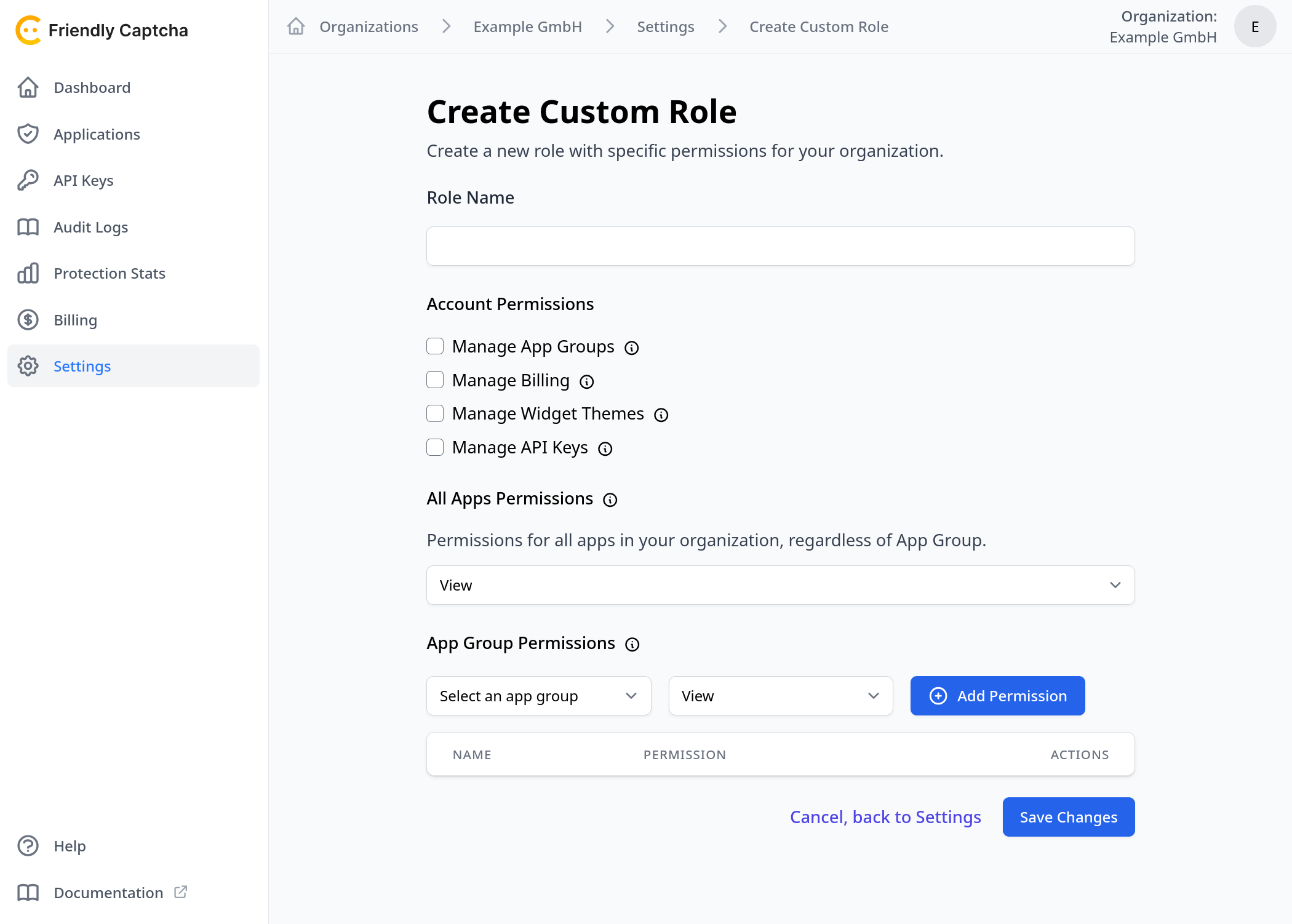 Screenshot of the Add Custom Role form