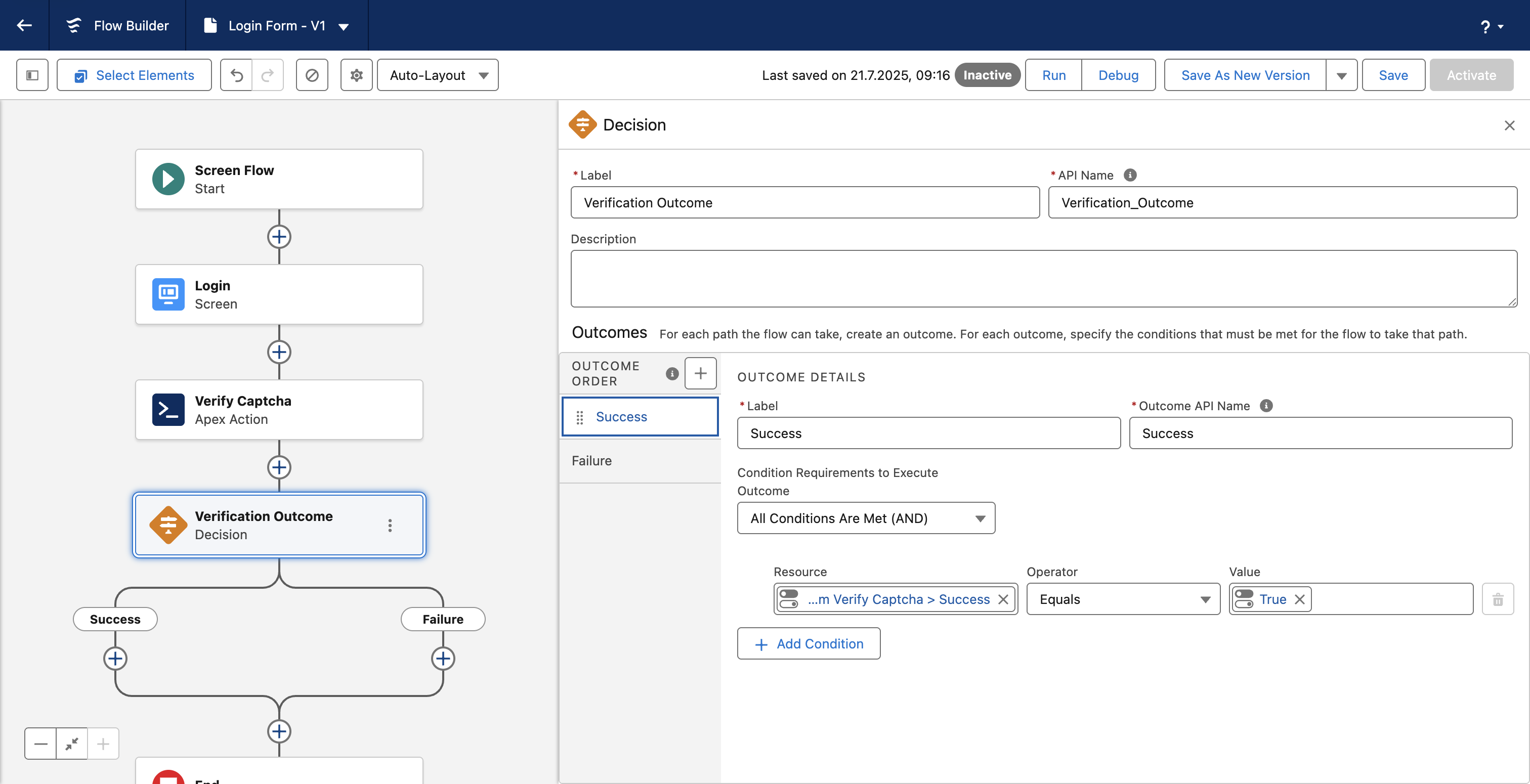 Configuration of a Decision Flow element