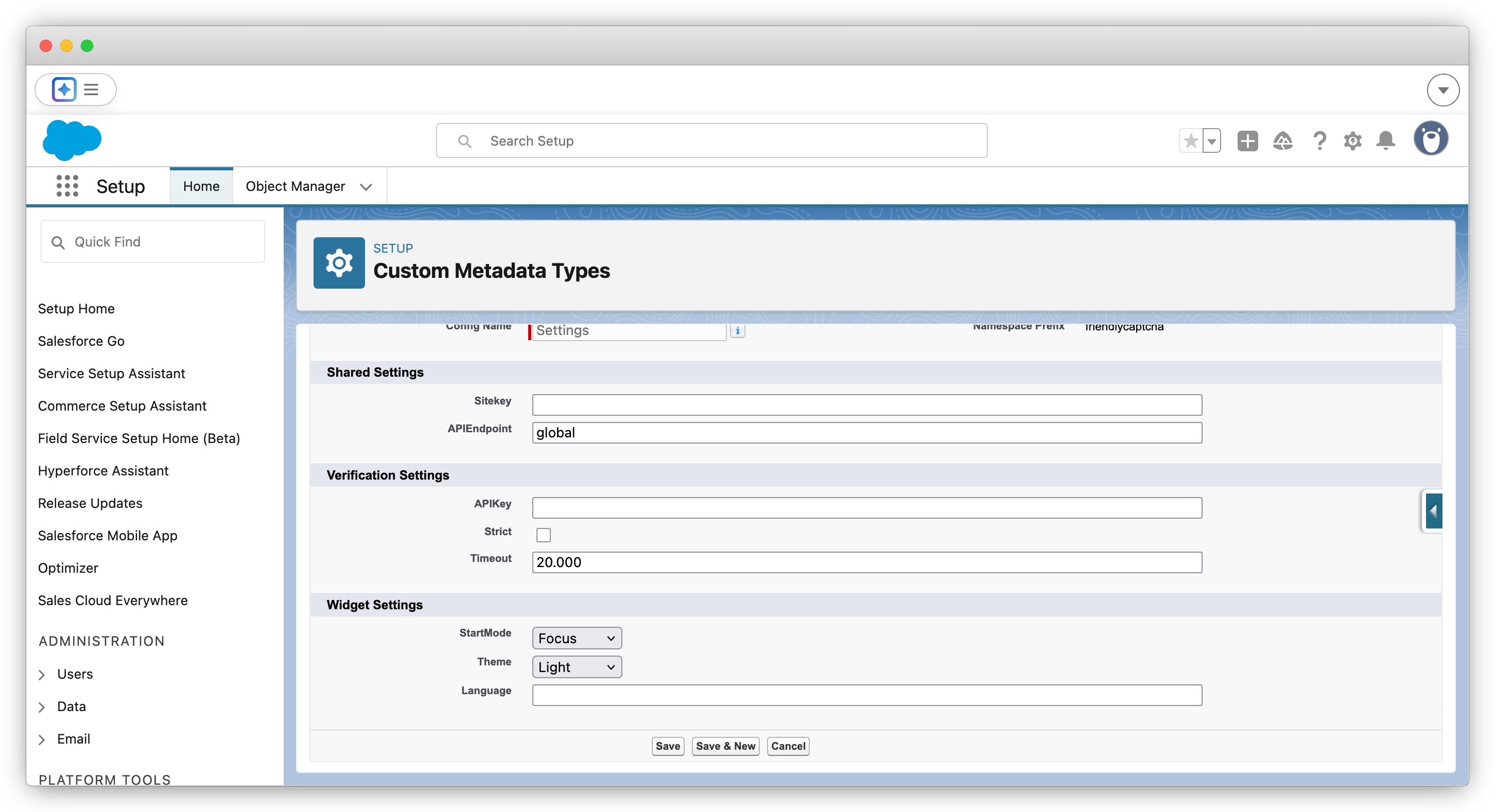 Configuration settings in Salesforce